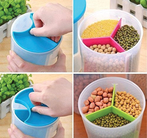 Multi-compartment storage container with airtight seal for freshness. Multi-compartment storage container with airtight seal for freshness.